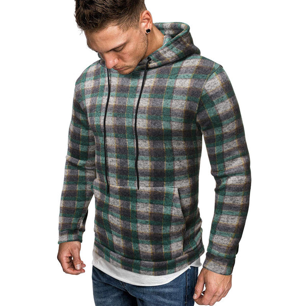 Men Cotton Hip Hop Plaid Hoodie