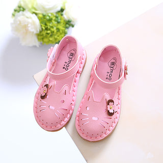 Buy pink Hollow Out Cat Leather Sandals For Girls