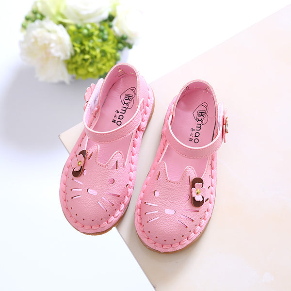 Hollow Out Cat Leather Sandals For Girls