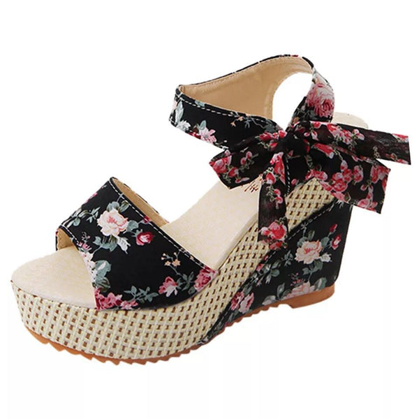 Mesh Bow Textured High Heel Patterned Sandals