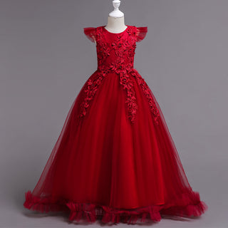 Buy wine-red Girls Fashion Long Dress