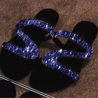 Buy blue Women Rhinestone Swirl Strap Flat Sandals