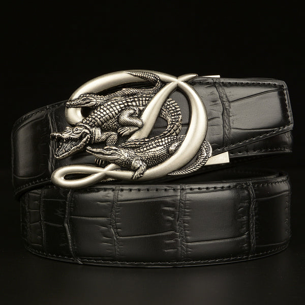 Patterned Real Cowhide Automatic Buckle Belt