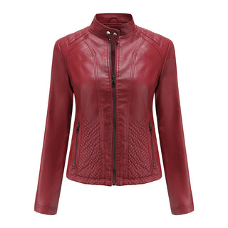 Buy winered Simple Thin Leather Jacket