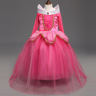 Buy rose-red Girls Fashion Simple Solid Color Princess Dress