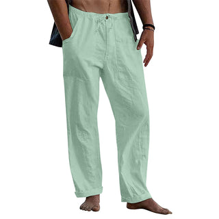 Buy bean-green Men&#39;s Linen Casual Drawstring Loose Pants