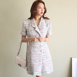 Double-Breasted Slim Woolen Short-Sleeved Blazer Dress