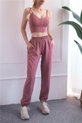 Buy pink High Waist Elasticated Solid Color Sweatpants