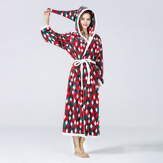 Christmas Fleece Hooded Plush Long Robe