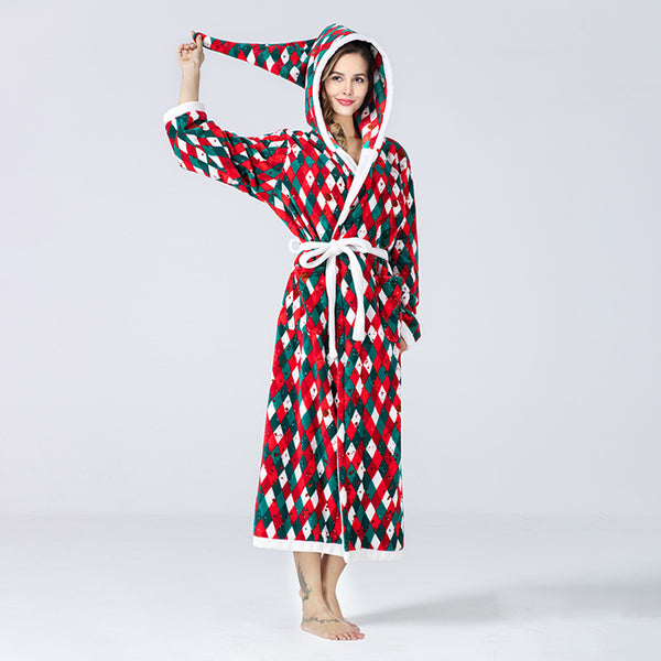 Christmas Fleece Hooded Plush Long Robe