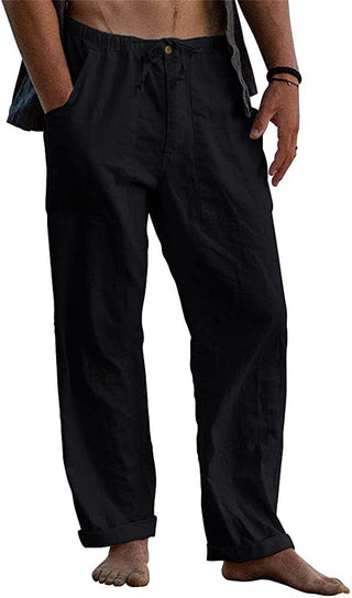 Buy black Men&#39;s Linen Casual Drawstring Loose Pants