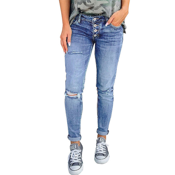 High Rise Cropped & Ripped Jeans