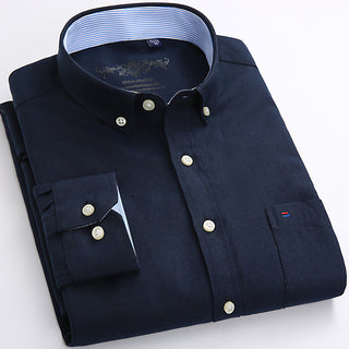 Buy navy-blue Men Casual Cotton Long-sleeved Shirt