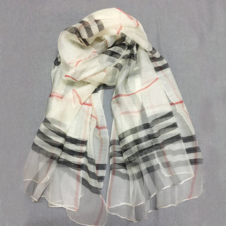 Buy white Women Classic Plaid Silk Scarf