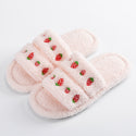 Women Flat Double Strapped Fruit Slip-on Plush Slippers