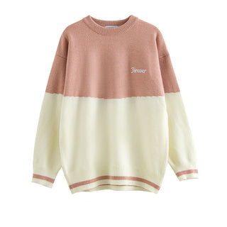 Buy pink Men Retro Contrast Stitching Sweater