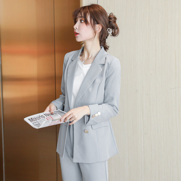 Two Piece Elegant Solid Color Blazer & Pant Suits