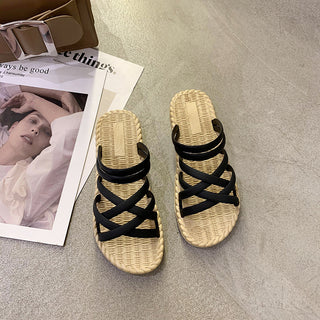 Buy black Women Thick Bottom Woven Strapped Sandals