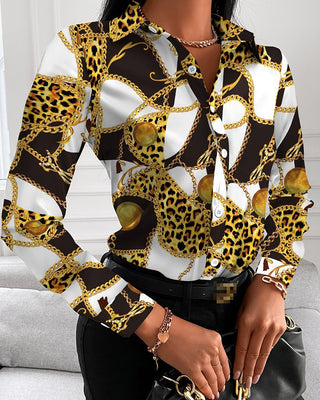 Buy style-5 Loose Long Sleeve V Neck Button Print Shirt