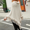 Women Cashmere Knitted Cape Shawl With Fur Collar