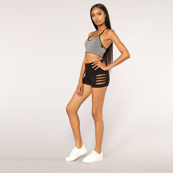 High-waist Striped Hole High Elastic Shorts