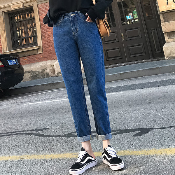 Women Nine Points Rolled-up Jeans