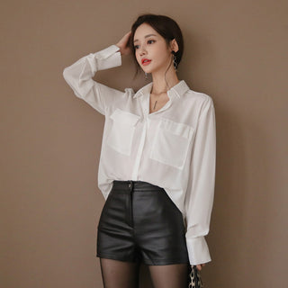 Leather PU Button-up Shorts