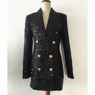 Buy black Shiny Silk Sequined Blazer Dress