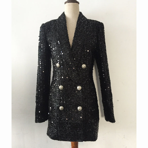 Shiny Silk Sequined Blazer Dress