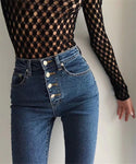 Women Lyocell High Waisted Button-up Jeans