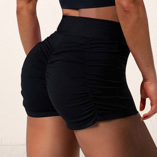 Buy black Wrinkled Solid Color High Waisted Shorts