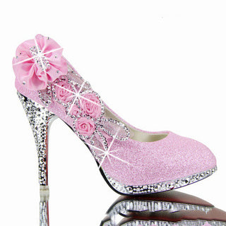 Buy pink Crystal Textured Floral Sparkly High Heels