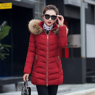 Buy dark-red Slim Cotton-Padded Hooded Winter Jacket