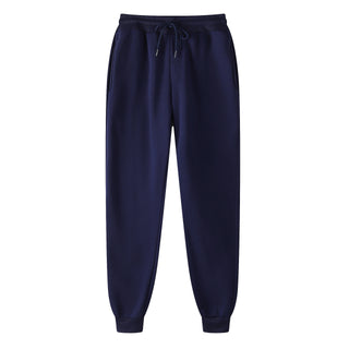 Buy navy-blue Unisex Cotton Solid Color Mid Waist Sweat Pants