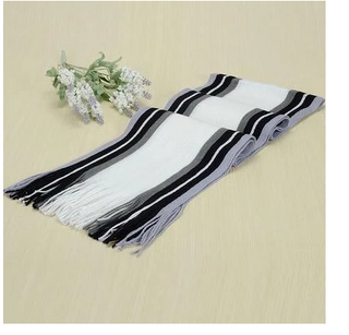 Buy white Men Striped Fringe Scarves