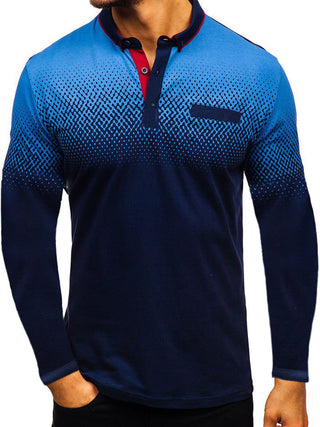 Buy tibetan-blue Men Long Sleeve Polo Shirt