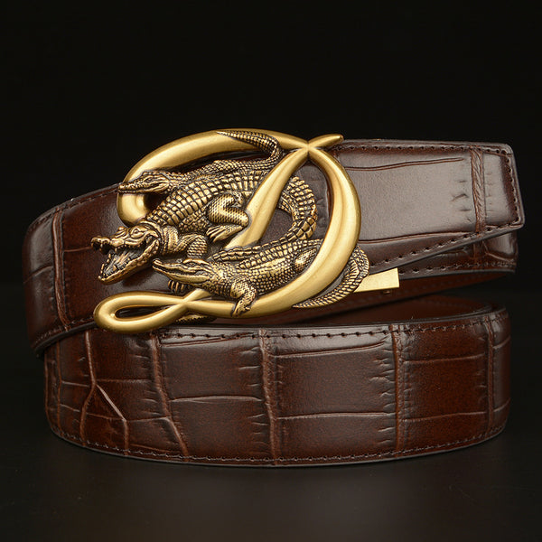 Patterned Real Cowhide Automatic Buckle Belt