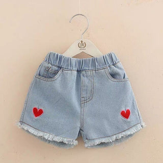 Embroidered Heart Denim Shorts