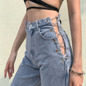 Side Slit Chain High Waist Jean