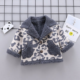 Patterned  Warm V-Neck Cotton Fur Coat