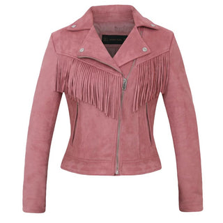 Women Lapel Tassel Suede Leather Jacket