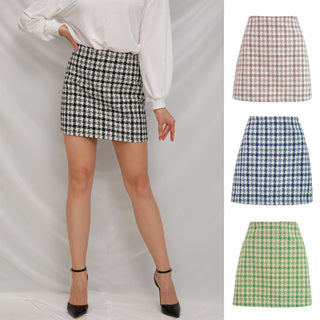 Woolen High-waisted Retro Grid A-line Skirt