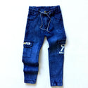 Boys Monogram Print Multi-pocket Cargo Jeans