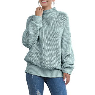 Buy teal Turtleneck Knitted Loose Sweater