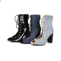 Women Denim Drawstring Open Toe Heeled Shoes