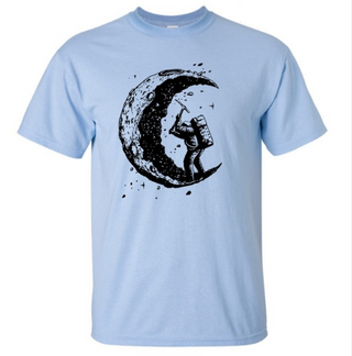 Buy light-blue Men&#39;s Digging The Moon Print Casual T Shirt