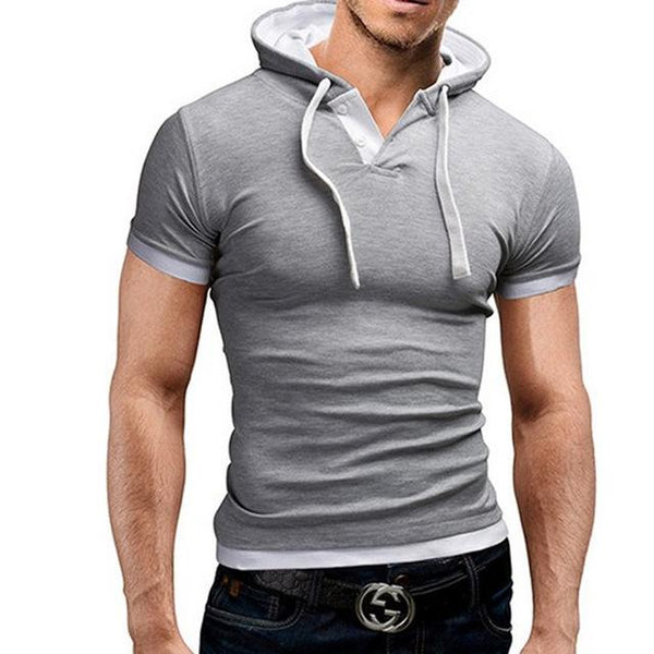 Men Polo Short Sleeve Hooded Shirt