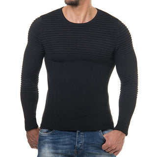 Buy black Men Pleated Stitching Knitted Sweater