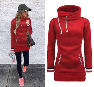 Buy red Long Sleeve Pullover Slim Fit Lengthened Hoodie