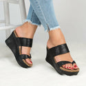 Wedge Flip-Flop Thick Heeled Leather Sandals